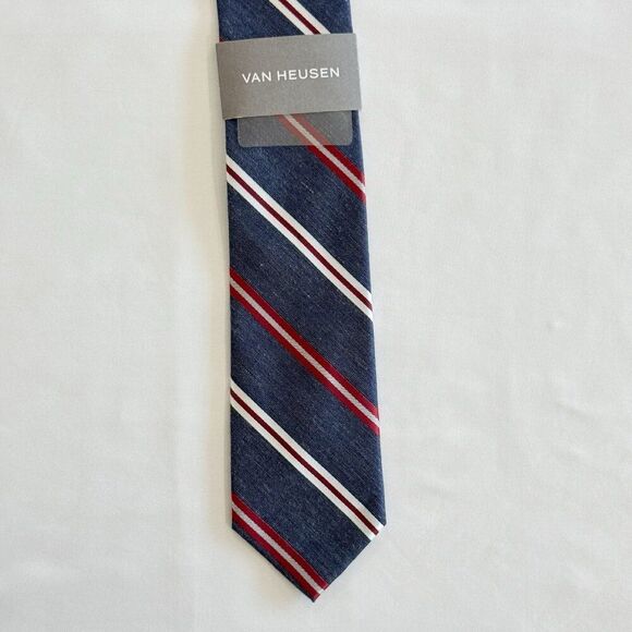 Van Heusen Other - Van Heusen Tie Classic Striped Navy Blue Red White Diagonal Polyester Mens